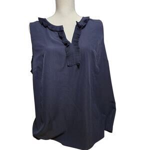 Boden Navy Sleeveless Ruffled Neckline Women's Blouse Size: 16